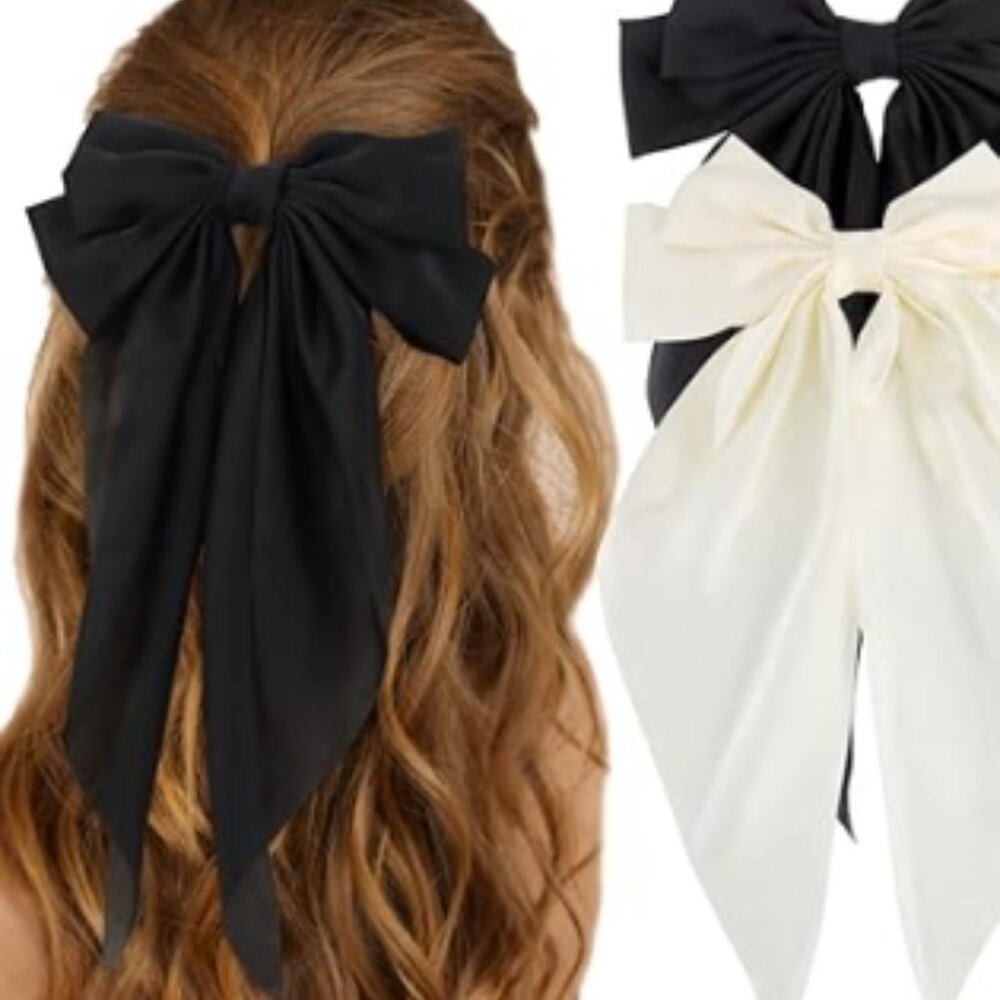 Silky Satin Hair Bows 2Pcs Big Hair Bows for Women